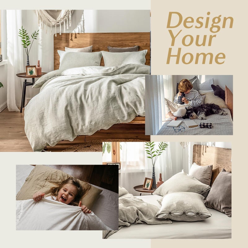 Simple&Opulence 100% Linen Duvet Cover Set, 2 Pieces Belgian Flax Breathable Bedding, 1 Comforter Cover+1 Pillowsham with Coconut Button Closure(Twin,Linen) - Image 5